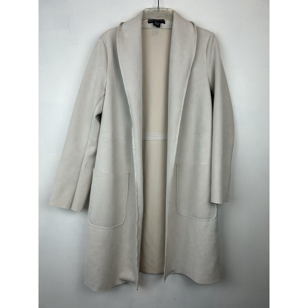 Joan Vass Trench Jacket Womens S Beige Faux Leather Capsule Old Money Read